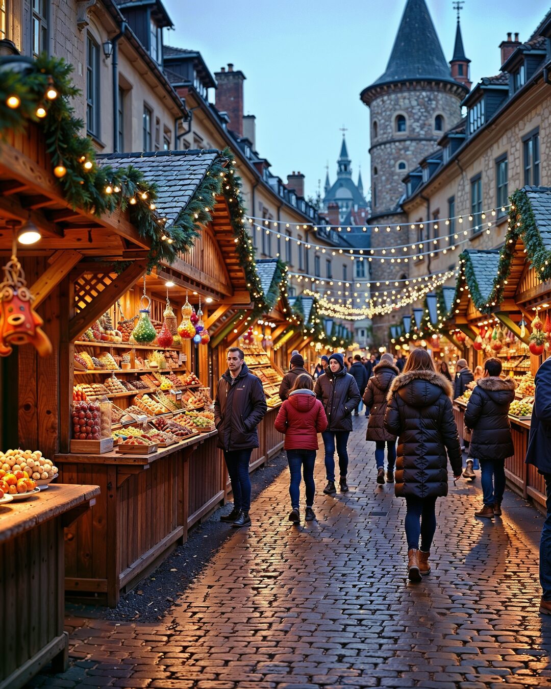 Amici ai mercatini di Natale durante una passeggiata